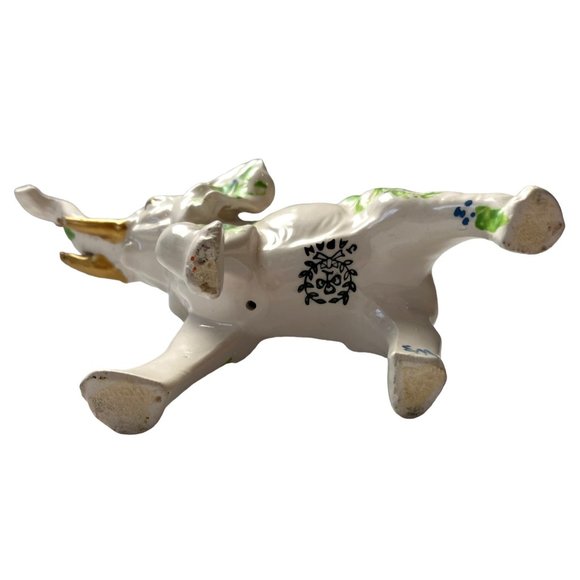 Handcrafted PORCELAIN White TRUNK UP Elephant Gold &Floral Figurine-Japan/SIGNED - Picture 10 of 14